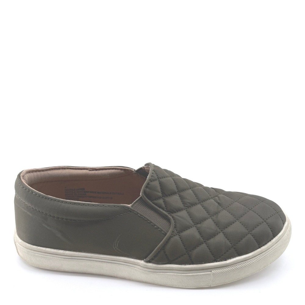 A New Day Slip On‎ Sneakers Womens Size 7 Quilted Olive Green Flats Casual Shoes